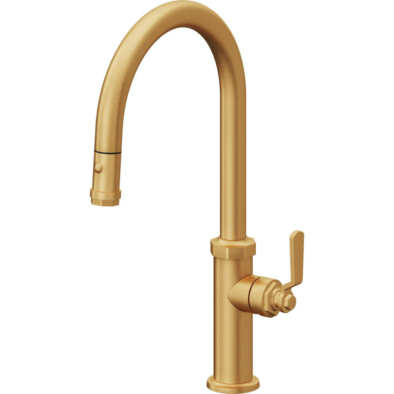 Pull-Down Kitchen Faucet With Button Sprayer - High Arc Spout, Lifetime Satin Gold