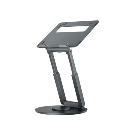 Telescopic Laptop Stand For Desk With 360° Swivel Base, Sit To Stand, Height Adjustable, Portable Riser Holder For Good Posture, Grey
