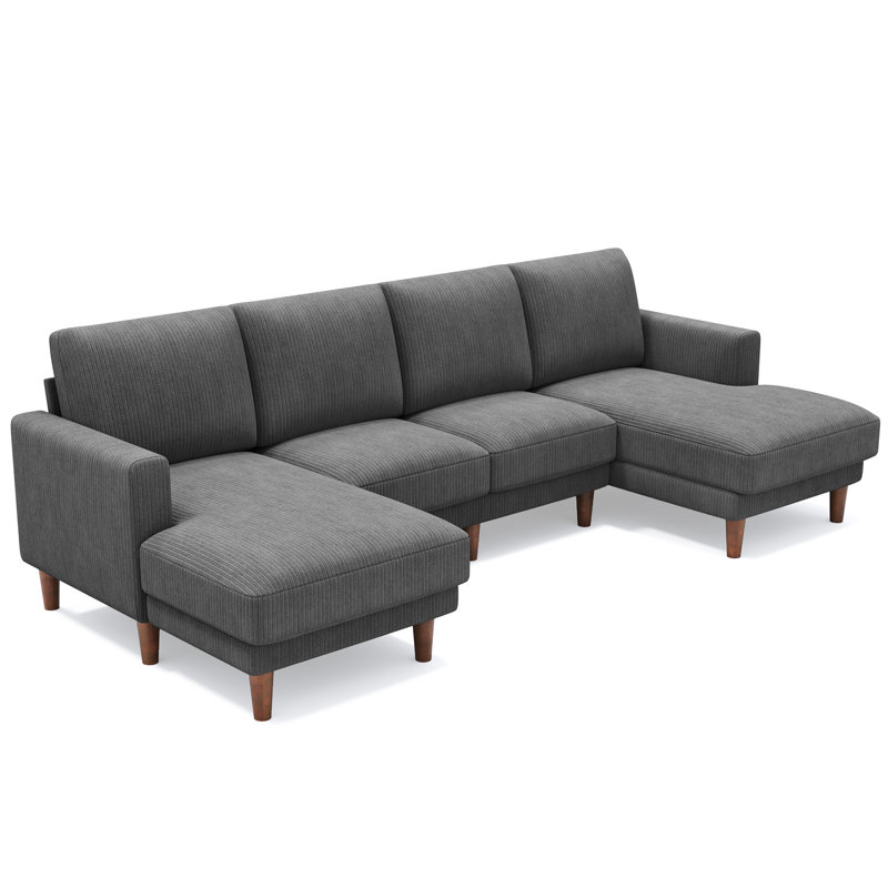 4 Seater Corduroy Sofa & Chaise, Grey