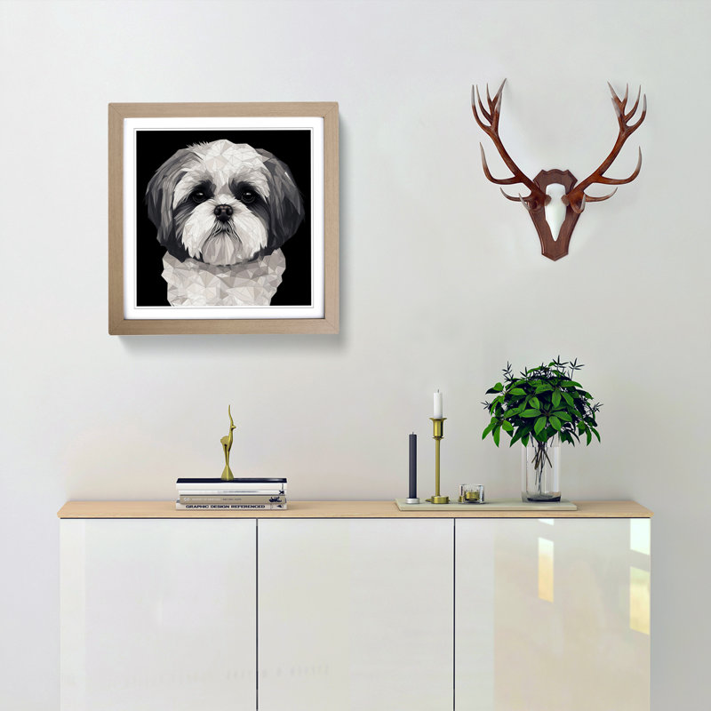 Shih Tzu Geometric - Single Picture Frame Print on Wood, Oak