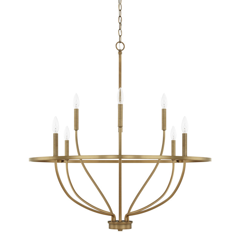 Babson Dimmable Wagon Wheel Chandelier, Aged Brass, 8, 36.5" H x 34" W x 34" D