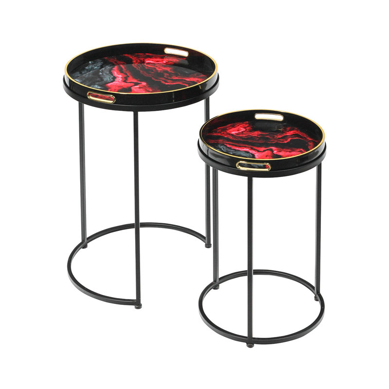 Bellarose 65cm Round Nesting Table for Living Room, Modern Design Top End Table, Red/Black