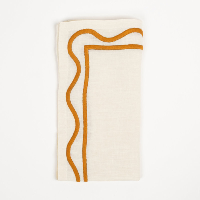 Colorblock Embroidered Linen Napkins in Amber/Blue/Pink/Rust