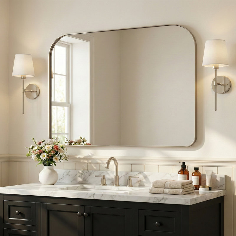 Wide Arch Rectangle Bathroom Vanity Mirror | Stainless Steel Frame, 30" x 40", Brushed Nickel