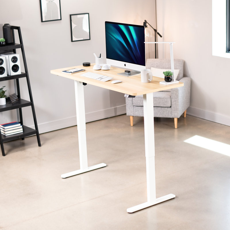 Light Wood and White Electric Adjustable Height Standing Desk