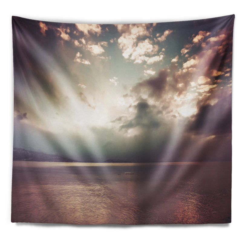 Tapisserie coucher de soleil avec bord de mer dramatique Seashore, H 32 po x l 39 po