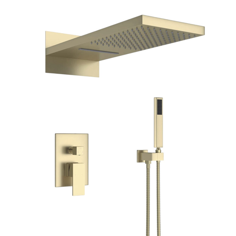 Cascade Bliss Modern Luxury Rectangle 3-Function Shower Faucet Set Pressure Balanced Shower System, Valve Trim Kit, 22-Inch Rainfall & Waterfall Shower Head, Handheld Shower