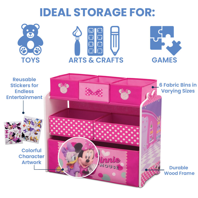 Disney Minnie Mouse Multicolor 6-Bin Toy Organizer with Wood Frame