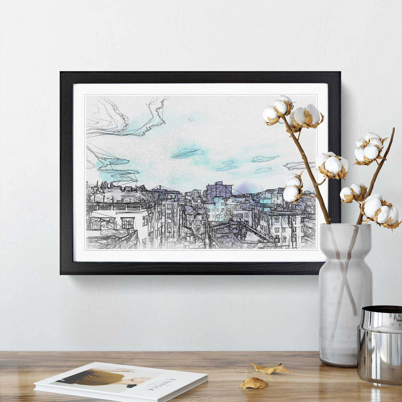 Skyline of Dhaka in Bangladesh in Abstract - Picture Frame Graphic Art Print on MDF, 36cm H x 48cm W x 2cm D, Black Framed