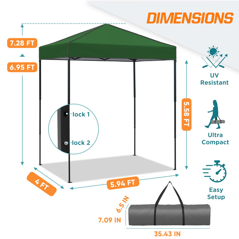Tente d'auvent 6 x 4, auvent escamotable robuste avec sac de transport, Vert