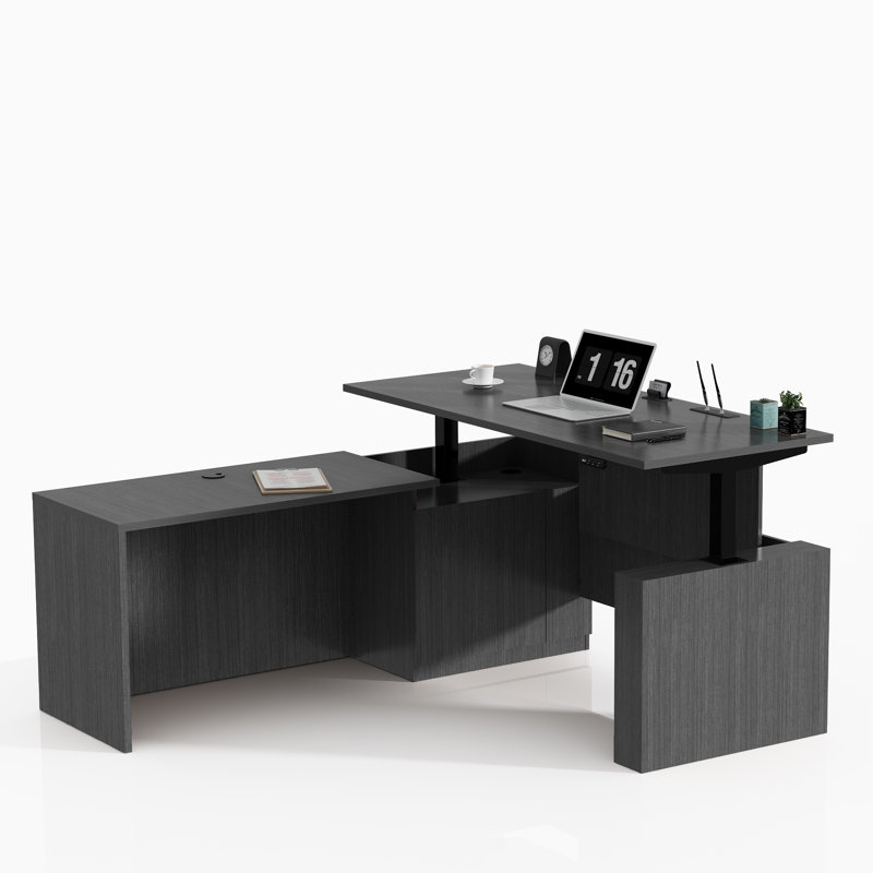 Adjustable L-Shaped Executive Desk, Gray