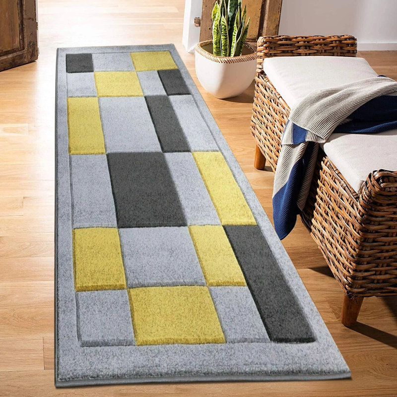 Havana Geometric Grey Ochre Large Rugs – Modern Living Room Carpet, Bedroom & Hallway Runner | Soft, Non-Shedding, Stain Resistant Floor Mat