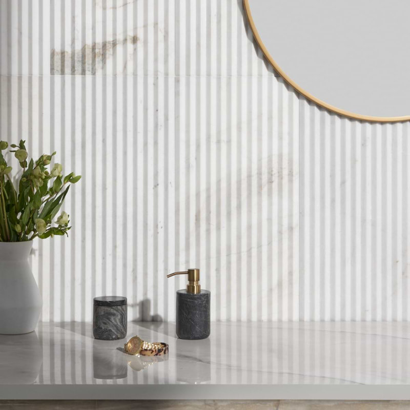 Stonework Alaska White 12x24 Marble Tile, Peak 3D Satin