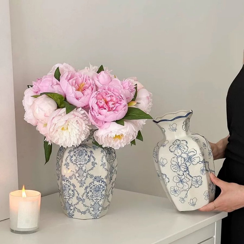 Vase de table en céramique rétro pour décorations florales fraîches et séchées