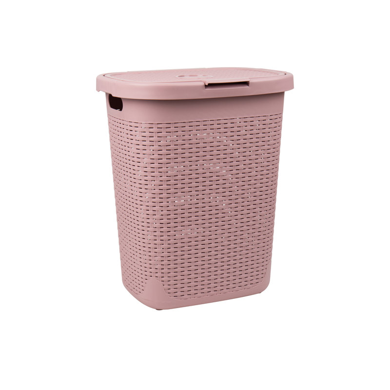 Pink Wicker Upright Laundry Hamper with Lid