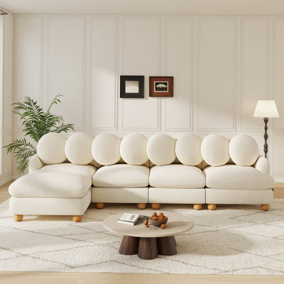 Modular Chenille Sectional Sofa With Ottoman, 5 Seater Deep Seat Couch With Throw Pillows Solid Wood Frame For Living Room Apartment