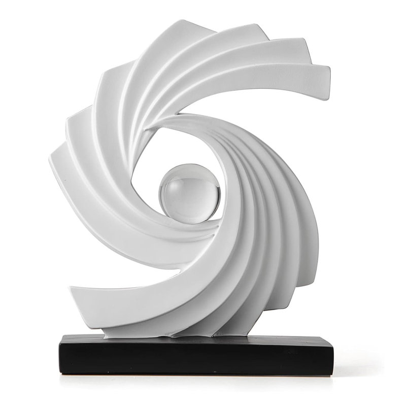 11.2" Gold Abstract Art Statue - Modern Minimalist Home Office Decor, White