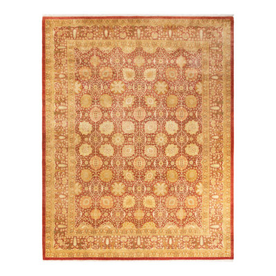 Tapis orange / beige / jaune noué à la main de conception unique 8 pi 2 po x 10 pi 4 po Hayner