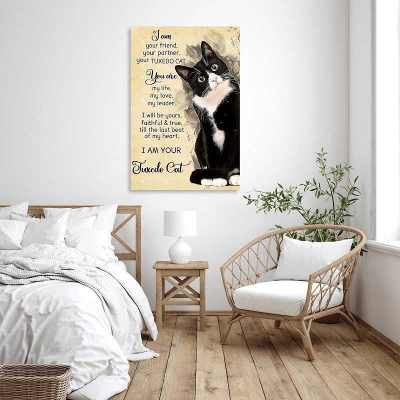 «Black Cat Gift I Am Your Friends Your Partners Your Tuxedo Cat», art textuel sur toile tendue, H 14 po x l 11 po x P 1,25 po