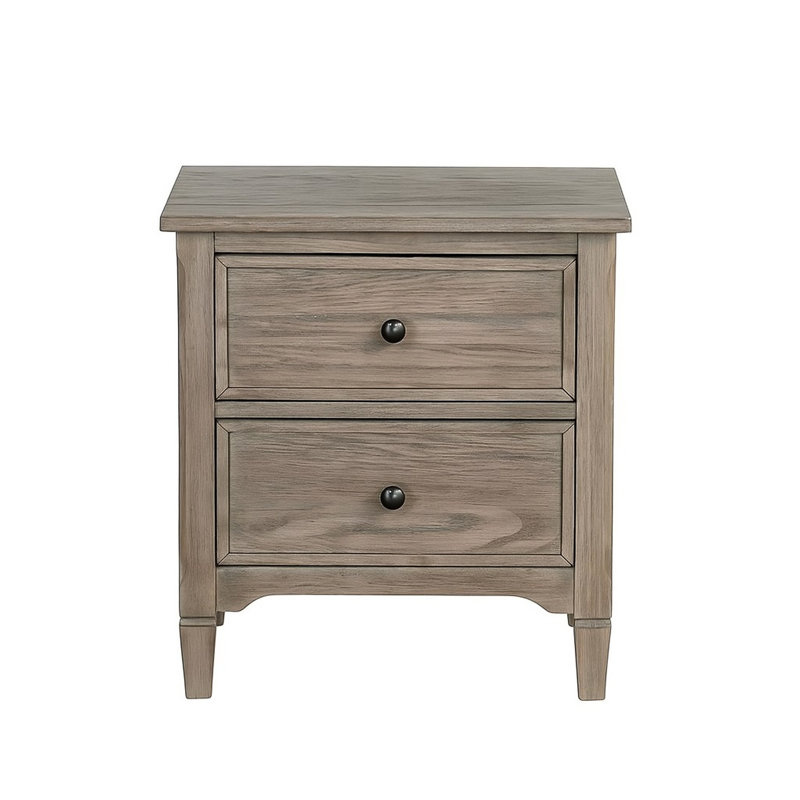 Table de chevet 2 gris chaud brossé au fil avec poignée ronde