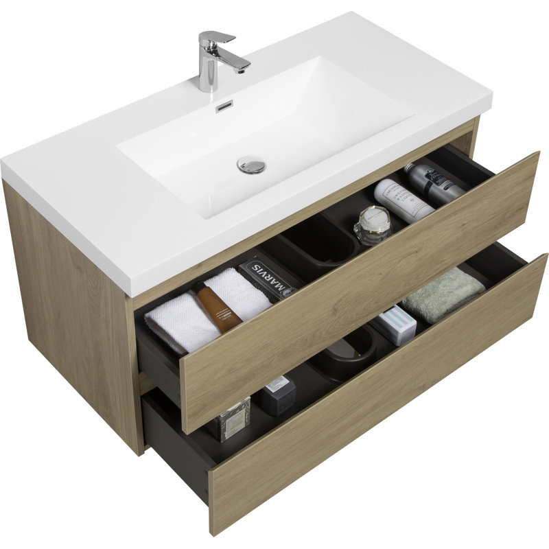 Meuble-lavabo flottant 42 po avec lavabo, Chêne