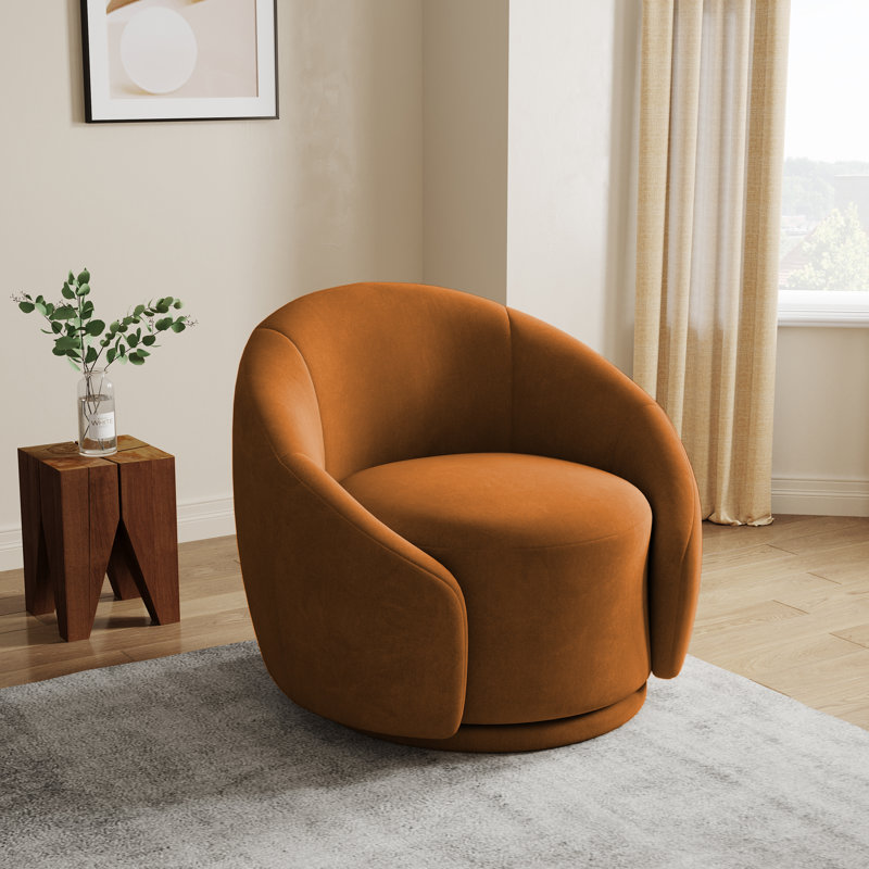 Fauteuil demi-tonneau pivotant rembourré Aunna, Velours orange