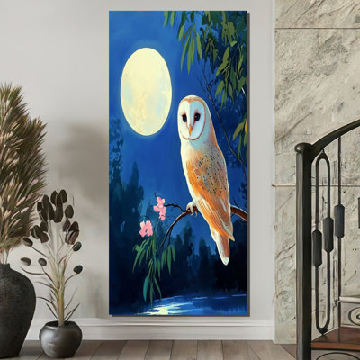 Reilly hibou floral au clair de lune II - art mural hibou pour le salon
