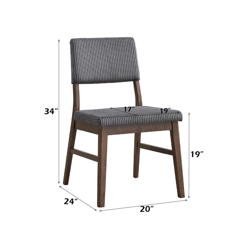 Chaise d'appoint en velours côtelé et noyer Seda, ensemble de 2, Velours côtelé gris