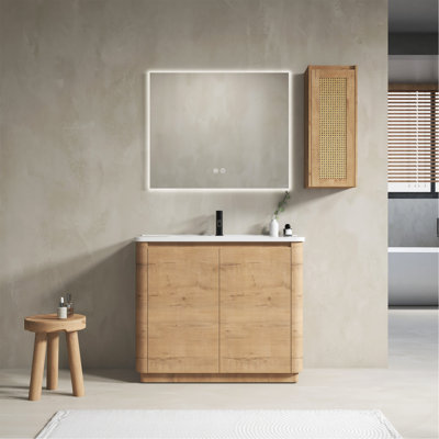 Ensemble de meuble-lavabo autoportant 40 po avec lavabo en céramique et 2 portes à fermeture douce