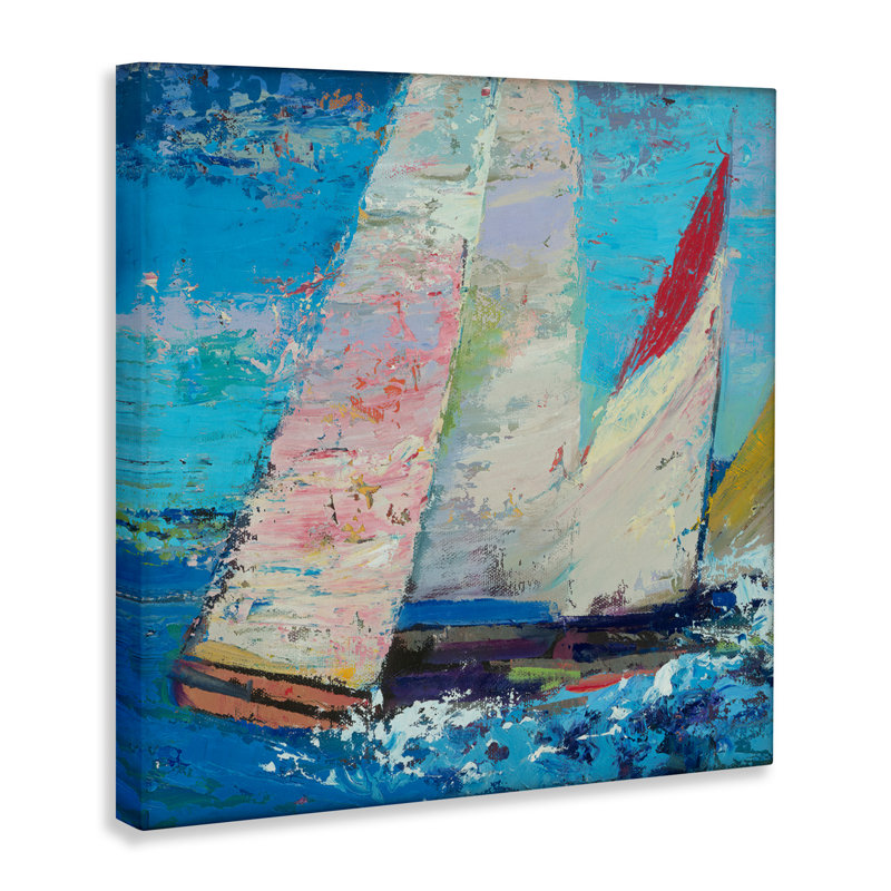 Voiliers expressifs sur toile de vagues, design par Beth A. Forst, H 36 po x l 36 po