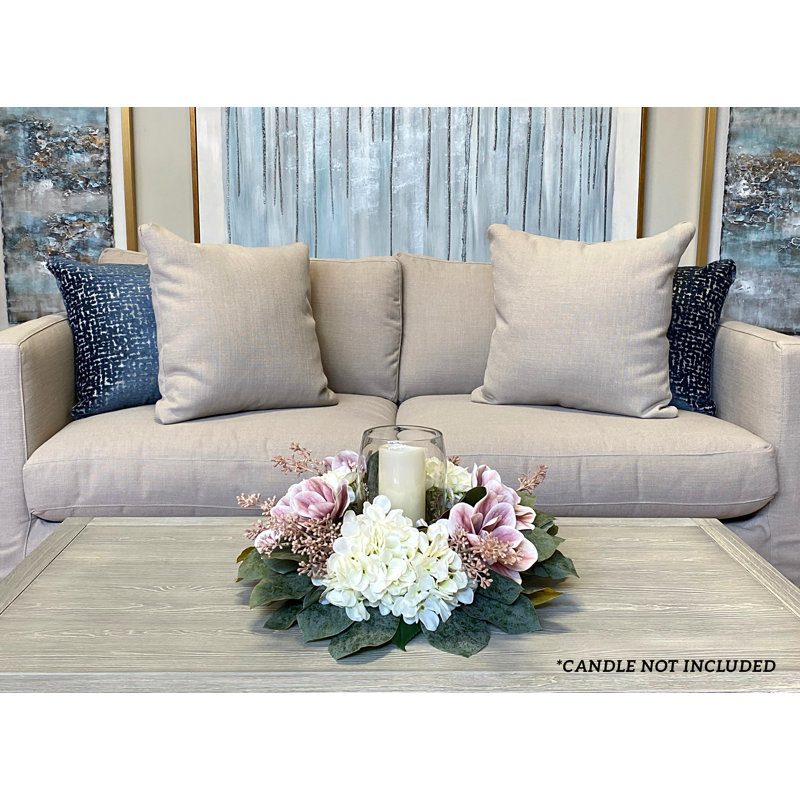 Artificial Hydrangea and Peony Arrangement in Glass Vase