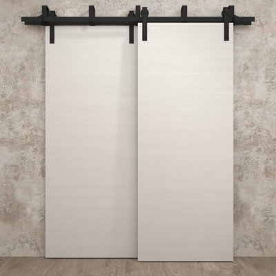 Portes coulissantes de style grange pour placard, 84 x 80 pouces, Ego 5000, chêne blanc peint, rails modernes de 8 pieds, quincaillerie incluse, portes de placard de chambre en bois massif.