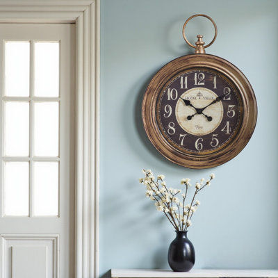 Clocks, Round, Wall Clock, Antique Brown, Traditional