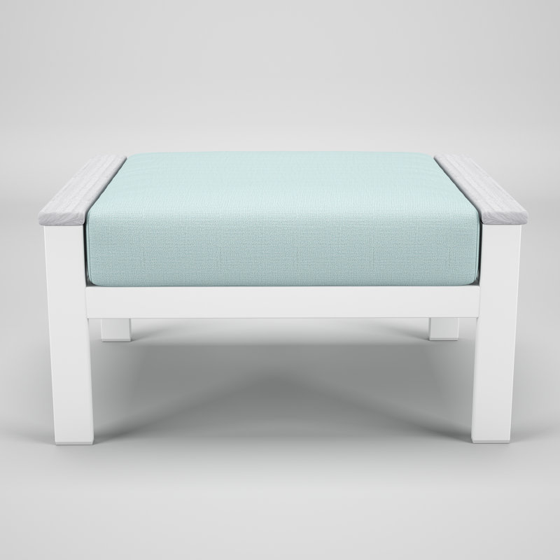 Repose-pieds d'extérieur en métal avec coussin Sunbrella Townsend, Bliss Dew, Blanc