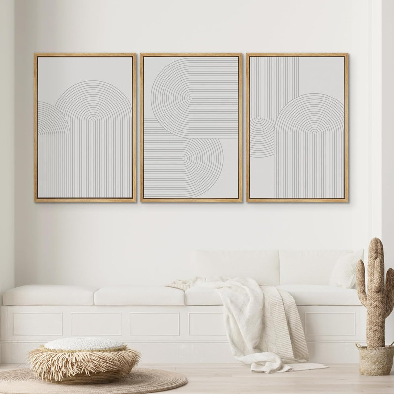 «Geometric Line Mid Century Modern Boho Abstract Shape Neutral Frame», 3 pièces, impression sur toile plate NoTexture