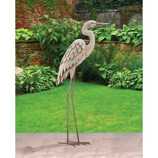 Hand Carved Wood and Metal White Egret Bird Statue 21 Inches High