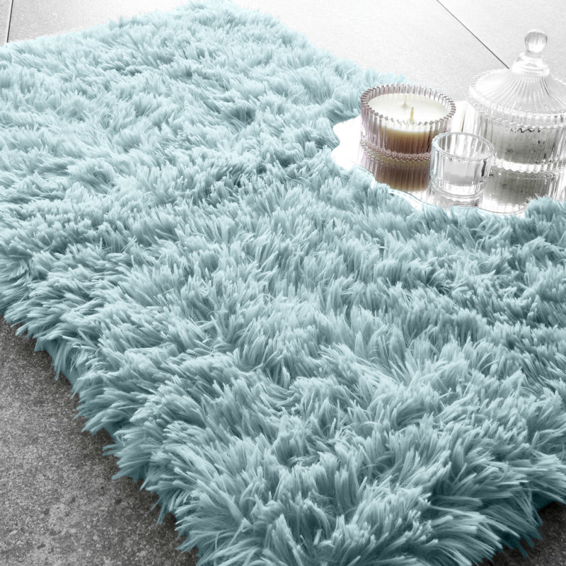 Cuddly Faux Fur Rectangle Bath Mat, Blue