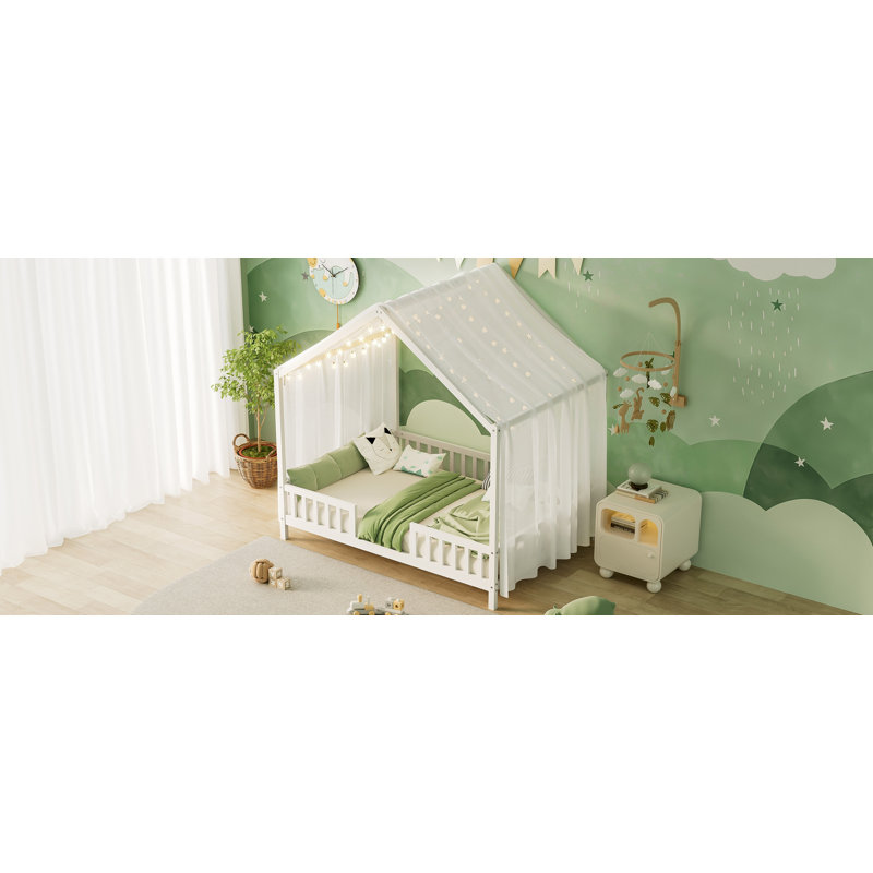 Lit de sol avec baldaquin Montessori, Blanc, Double