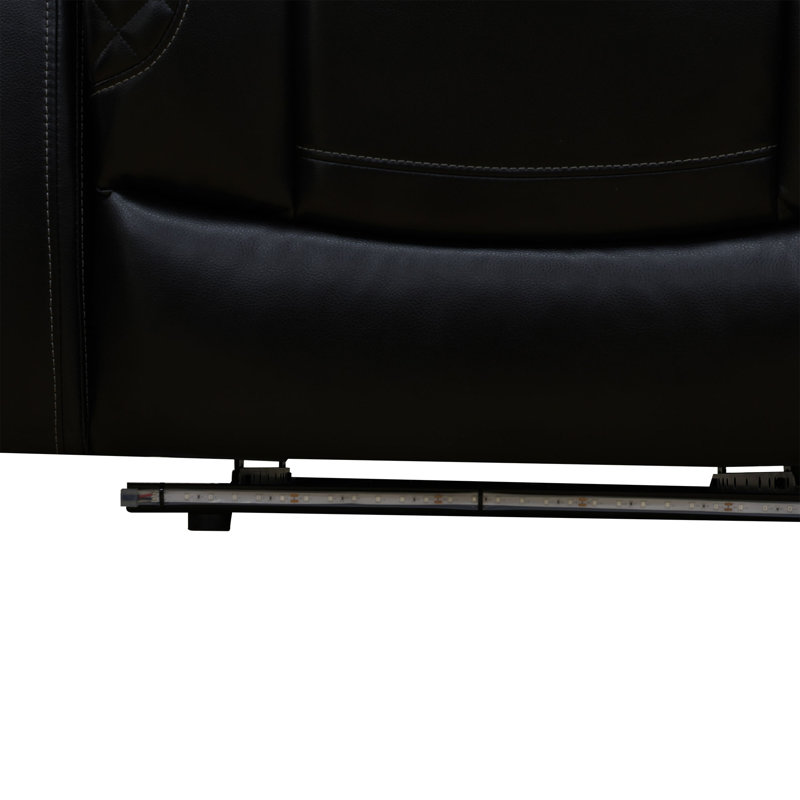 Canapé inclinable en cuir vegan foncé Nordelle avec porte-gobelets, recharge sans fil et lumières DEL, Noir