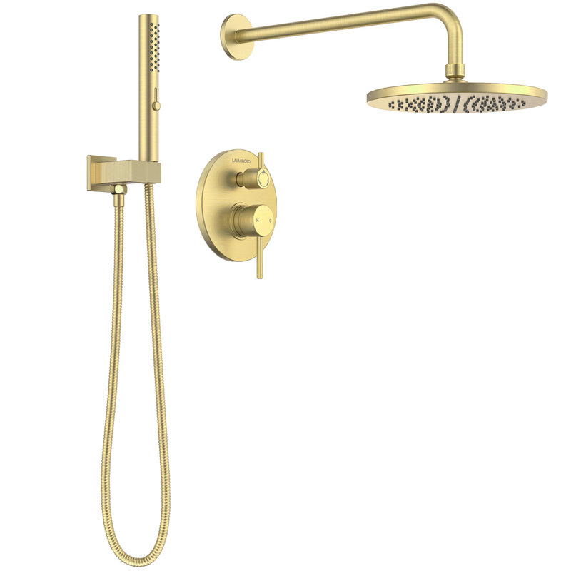 Modern Round 2-Setting Shower Faucet Set, Rain Shower System, Shower Head With Handheld Sprayer, Gold