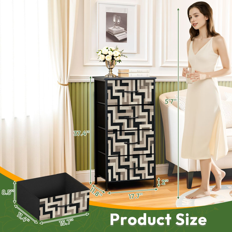 Commode 4 tiroirs pour chambre à coucher à motif géométrique abstrait noir, beige, gris, style minimaliste, petite et grande commode pour organisateurs de placard
