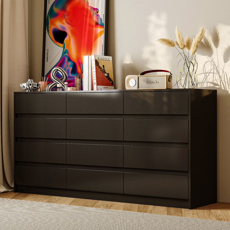 Commode 12 tiroirs au design élégant, Noir