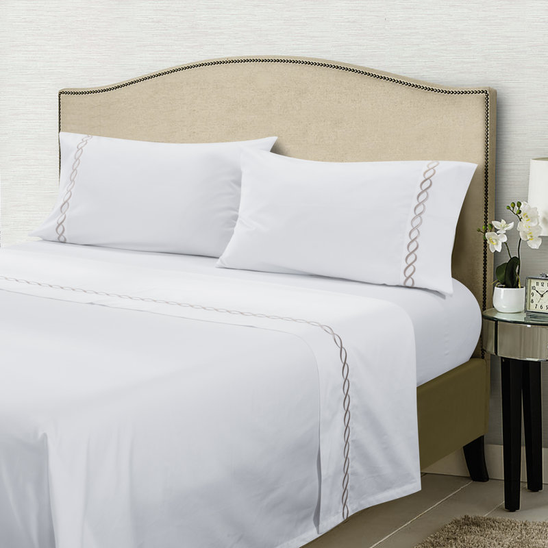 Ensemble de draps en satin de coton 500 fils , Beige, Ensemble de draps pour très grand lit + un drap-h