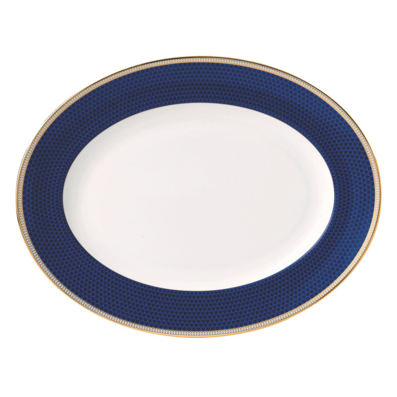 Sapphire Blue and Gold Oval Ceramic Serving Platter