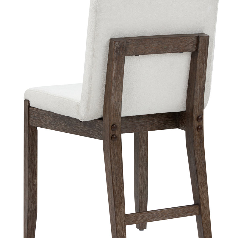  Upholstered Side Chair, Cream Boucle/Dark Brown 