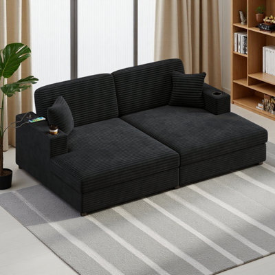 Canapé-lit 86,5 po surdimensionné 86,5 po avec deux ports USB, deux porte-gobelets et deux coussins décoratifs pour le salon et la chambre à coucher