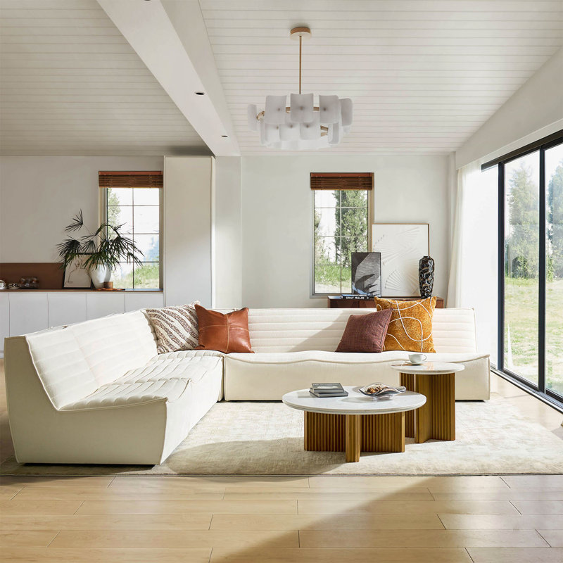  Canapé modulaire moderne l 118,5 po Jacinto, Mélange de polyester ivoire