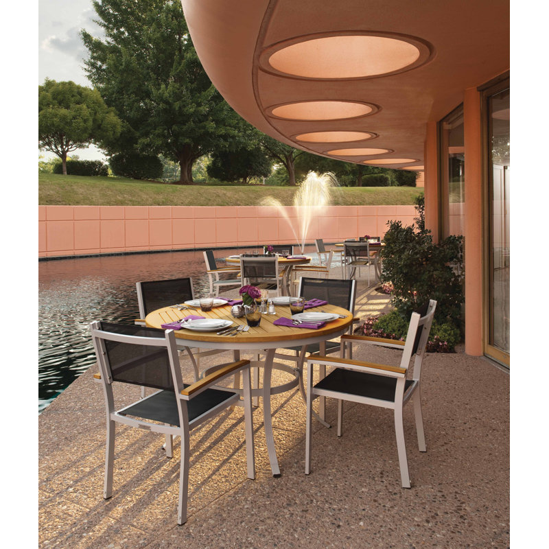 Travira Stacking Patio Arm Chair, Flint, Black, Tekwood Natural