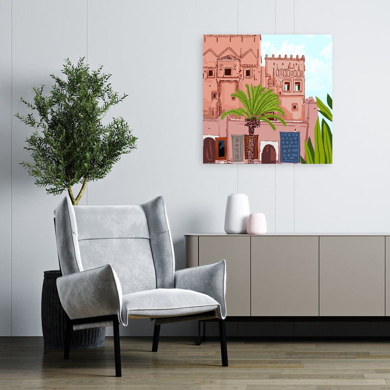 Paysage marocain, oasis du désert marocain, paysage abstrait, art mural, 32" H x 32" W
