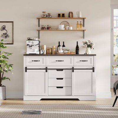 Commode 6 tiroirs avec portes coulissantes, unité de rangement pour chambre à coucher ou salon
